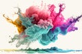 Colored dust clouds mixing in an explosion. AI generated. Royalty Free Stock Photo