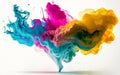 Colored dust clouds mixing in an explosion. AI generated. Royalty Free Stock Photo