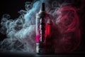 Colored e-cigarettes for vaping and various fruits. The symbol of the vape device. E-cigarette. Store for vaping