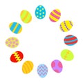 Colored Easter egg set round frame on white background template Card Flat design Royalty Free Stock Photo