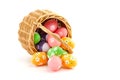 Colored Easter eggs in a basket Royalty Free Stock Photo