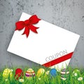 Colored Easter Eggs Grass Coupon Concrete Royalty Free Stock Photo
