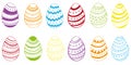 Colored Easter Eggs. Set of hand drvector illustrations of eggs with different ornament with bunny ears.