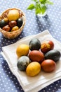 Colored easter eggs on the table Royalty Free Stock Photo
