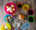 Colored Easter eggs table decoration Royalty Free Stock Photo