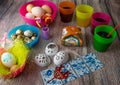 Colored Easter eggs table decoration Royalty Free Stock Photo