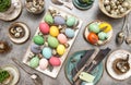 Colored Easter eggs table decoration Royalty Free Stock Photo