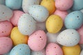 Colored Easter eggs, white, pink, yellow and blue, Happy Easter day concept and idea Royalty Free Stock Photo