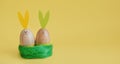 Colored Easter eggs. yellow background Royalty Free Stock Photo