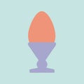 Colored egg in cup vector illustration. Easter meal. Boiled painted pink egg served in purple egg holder. Happy Easter Royalty Free Stock Photo