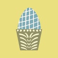 Colored egg in cup vector illustration. Easter meal decor. Painted checkerboard blue egg served in egg holder decorated Royalty Free Stock Photo