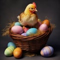 colored eggs and a chicken