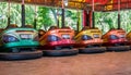 Colored electric bumper cars or dodgem cars parked Royalty Free Stock Photo