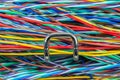 Colored electric cable on hook of organizer Royalty Free Stock Photo