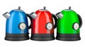 Colored Electric Kettles with Temperature Control, retro design. 3D rendering