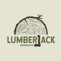 Emblem of lumber wood with axe lumberjack