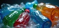 Colored empty plastic drink bottles lie in a pile. This waste represents pollution. These bottles are recyclable material used Royalty Free Stock Photo