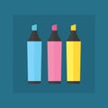 Colored engineering office marker vector illustration simple equipment school supplies subject secretarial tools pastel