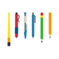 Colored engineering office pens and pencils vector illustration