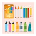 Colored engineering paints and pencils vector illustration simple equipment school supplies subject secretarial tools Royalty Free Stock Photo