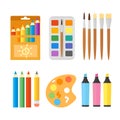 Colored engineering paints and pencils vector illustration simple equipment school supplies subject secretarial tools