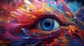 colored eye on abstract colorful background, graphick designed eye on colored background, eye wallpaper Royalty Free Stock Photo