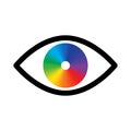 Colored eye icon. Rainbow graphic. Abstract decorative design. Pattern art concept. Vector illustration. Stock image. Royalty Free Stock Photo