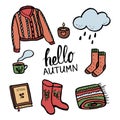 Colored fall doodle set. Autumn stickers Royalty Free Stock Photo