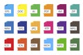 Colored file documents icons. Vector types of different file formats. A set of document extensions. Stock image