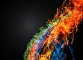 colored fire flames raising up on a black background ice and fire