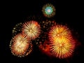 Fireworks display on dark sky background. Royalty Free Stock Photo