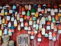 Colored Fishing Net Floats on Red Wall Royalty Free Stock Photo