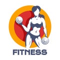 Colored Fitness Logo Design with Woman holds Dumbbells