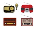 Various retro radio receivers and microphone.