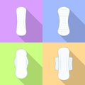Colored flat icon, simple vector design. Set of different sanitary napkins with long shadow on color background. Illustration for Royalty Free Stock Photo