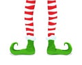 Colored flat icon, vector design with shadow. Cartoon Elf`s legs in striped stockings.