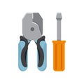 Colored flat icon, vector design with shadow. Pliers and turnscrew
