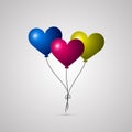 Colored flat icon, vector design with shadow. Set of flying Birthday Heart balloons. Royalty Free Stock Photo