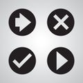 Colored flat icons, vector design. Set of tick, arrow and cross selection.