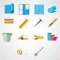 Colored flat icons for working with linoleum