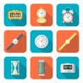 Colored flat style various watches clocks icons set