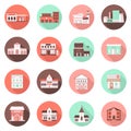 Colored and flat urban government buildings icons. Royalty Free Stock Photo