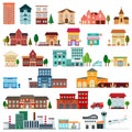 Colored and flat urban government buildings icons. Royalty Free Stock Photo