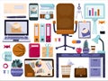 Colored flat vector office accessories. Big set with cartoon business icons. Modern templates cliparts for adds Royalty Free Stock Photo