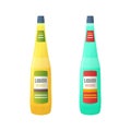 Colored flat yellow and blue couple liquor bottles illustration