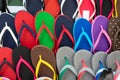 Colored flipflops. Outdoor multicolored footwear for summer