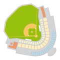 Colored floor plan of a fictitious baseball stadium