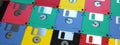 Colored floppy diskettes. long banner web image Royalty Free Stock Photo