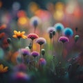 Colored flowers on a blue, bluer background