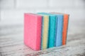 Colored foam rubber sponge for cleaning and washing dishes Royalty Free Stock Photo